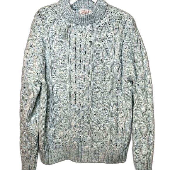Vintage Women's Cable Knit Chunky Fisherman Sweater Soft Blue Size Large Thane - Picture 3 of 8